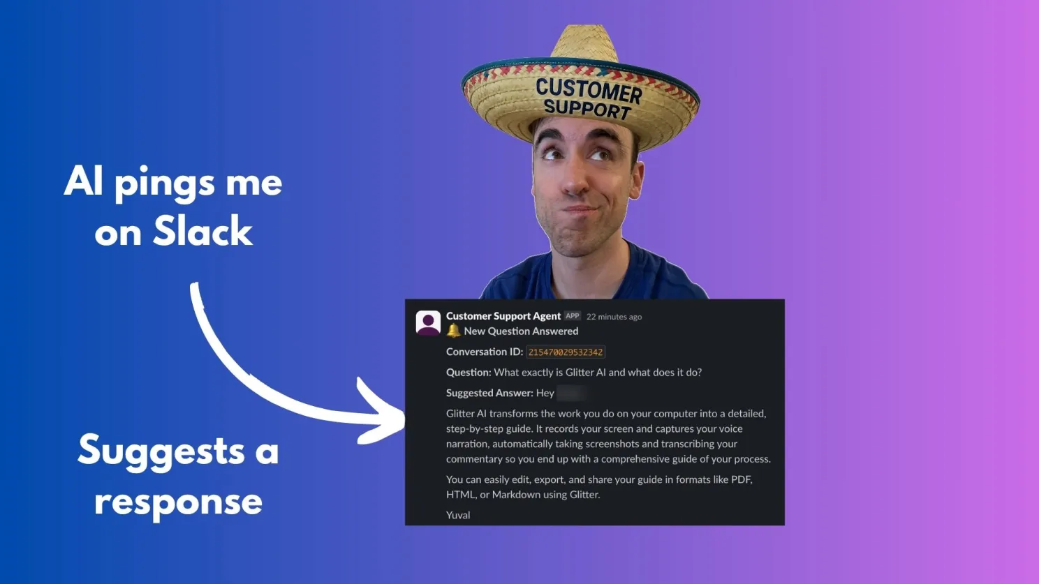 AI-generated illustration of a customer support person wearing a sombrero, representing the support role