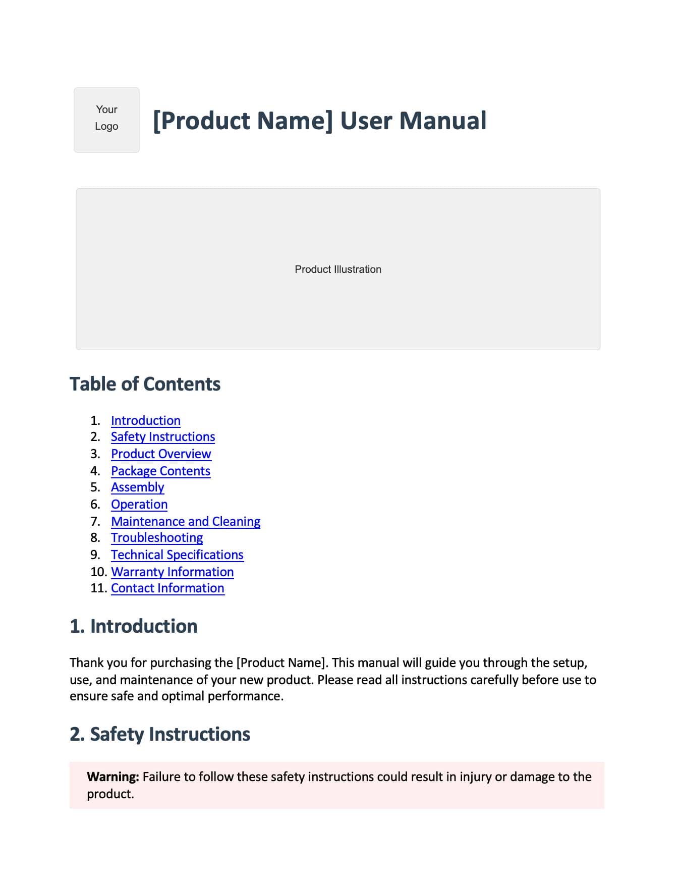 Physical Product Instruction Manual template preview