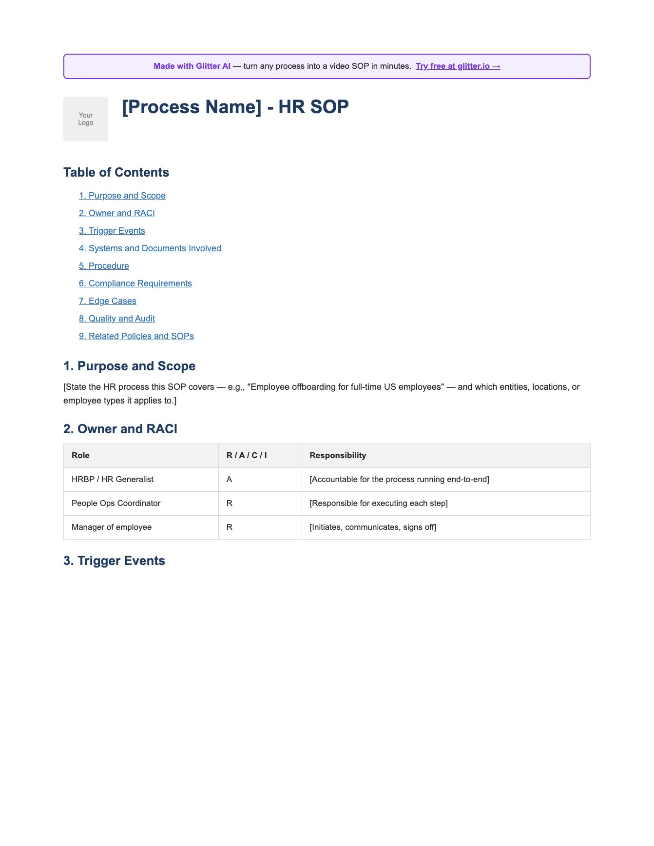 HR SOP template preview